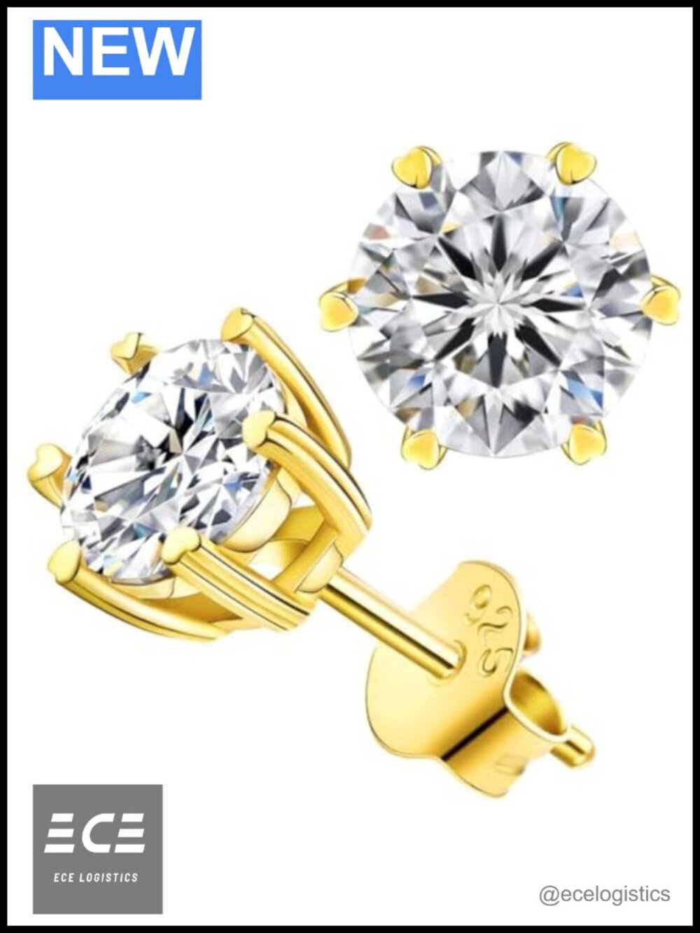 Moissanite Stud Earrings 925 Sterling Silver 18k Gold Plated D Color VVS1